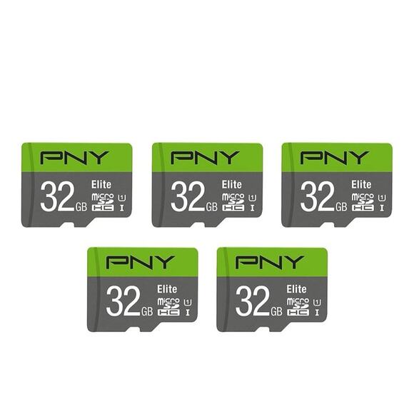 PNY 32GB Elite Class 10 U1 microSDHC Flash Memory Card 5-Pack W/ Adapter - Picture 1 of 4